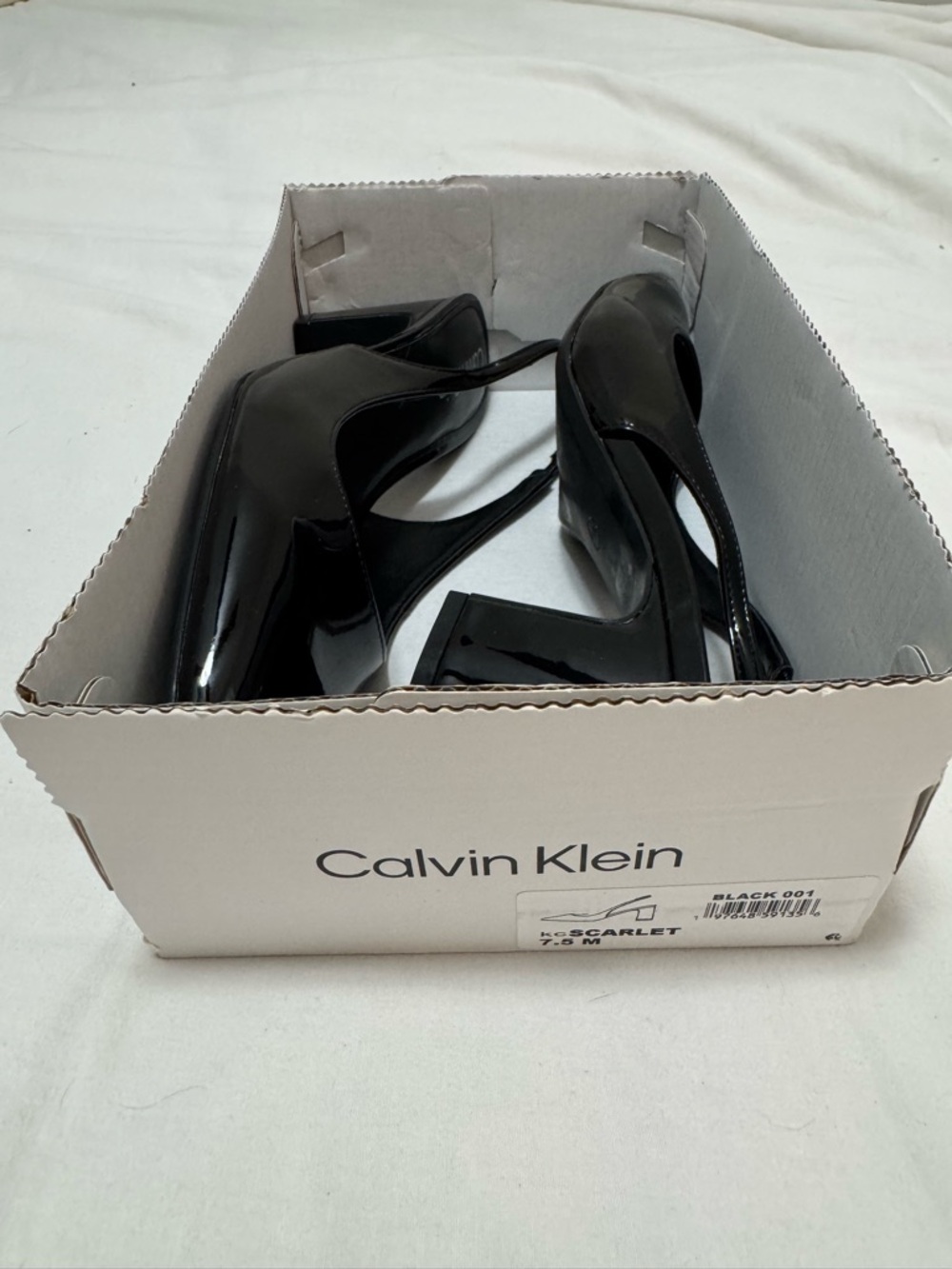 Calvin Klein Black Patent Slingback Block Heel Pumps - Picture 3 of 5